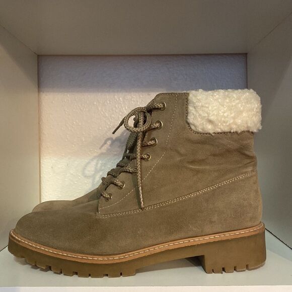 Zara Basic Collection Suede Lace Up Shearling Lined Ankle Boots Cozy Winter - Picture 2 of 14